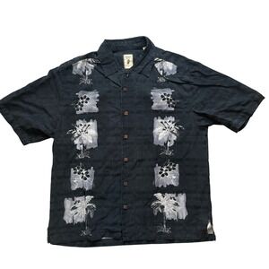 Jamaica Jaxx Mens M 100% Silk Tropical Palm Tree Floral Button Up Shirt